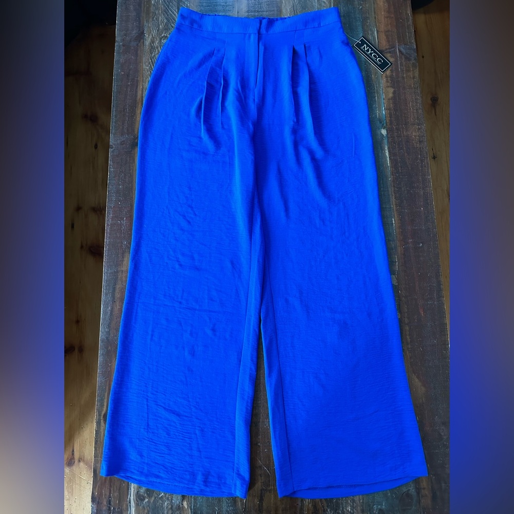 NWT NYCC Women’s 10 Bright Blue Wide Leg Elastic Waist Trousers | SKU 0496